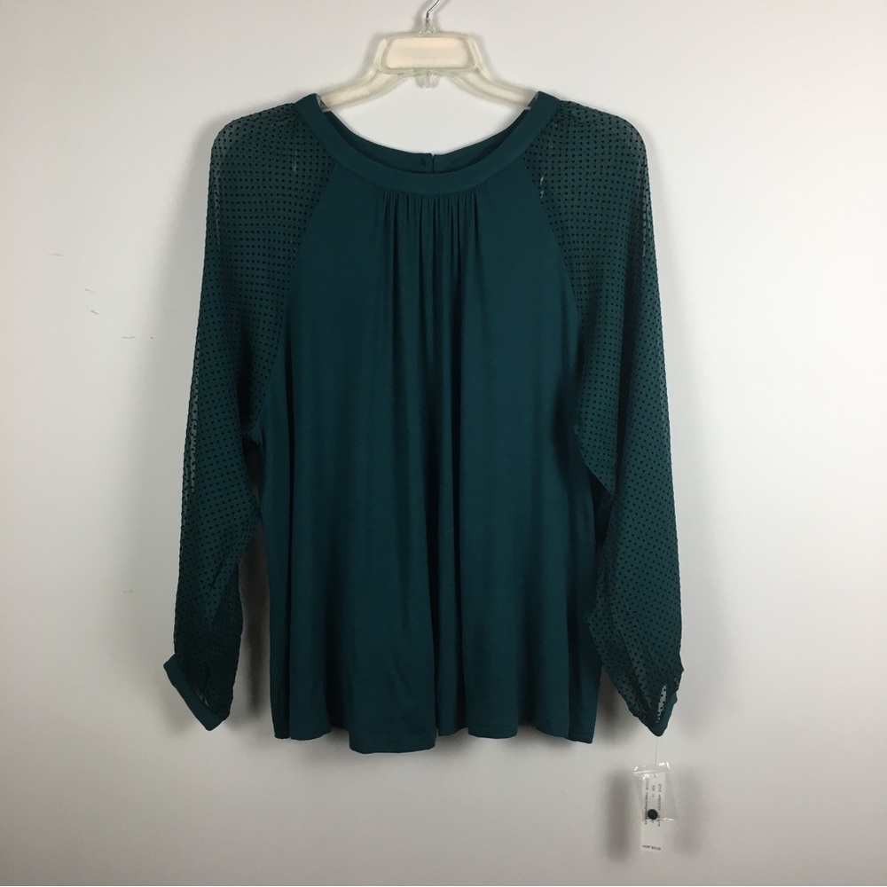 NWT Zac & Rachel Deep Evergreen Blouse Sz 1X Black Dot Burnout Sleeve Whimsigoth
